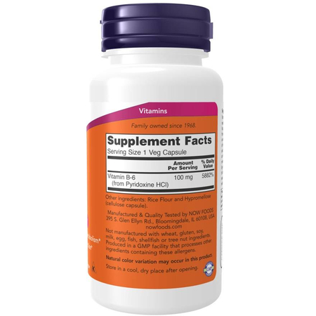Now Foods Vitamín B6 100 mg 100 kapslí