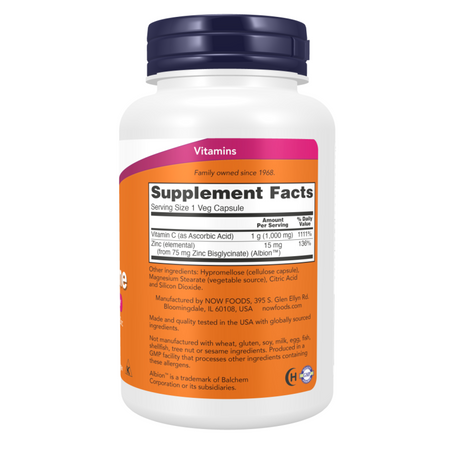 Now Foods C-1000 Zinc Immune 180 kapslí