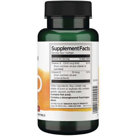 Swanson Vitamín A 5000 iu + D 400 iu 250 kapslí