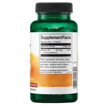 Swanson Vitamín D3 1000 iu Cholekalciferol 250 kapslí