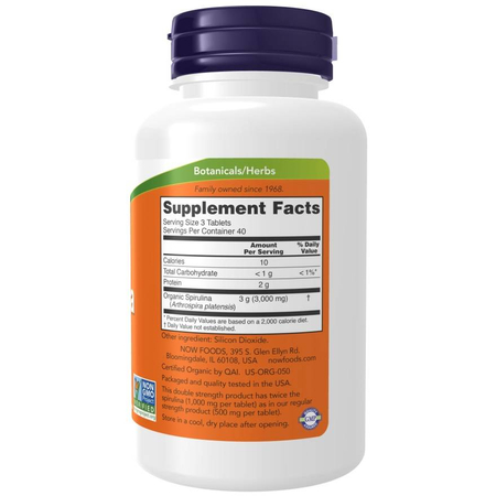 Now Foods Spirulina, Double Strength, Organic 1000 mg 120 tablet